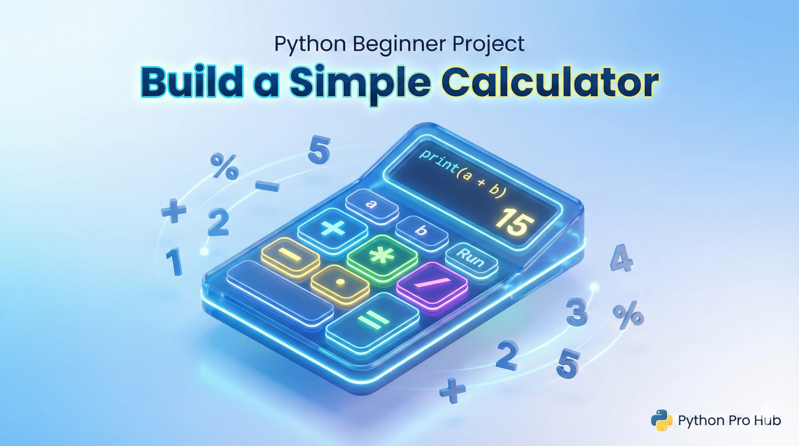 3D illustration of a digital calculator with Python operator keys for a beginner coding project.