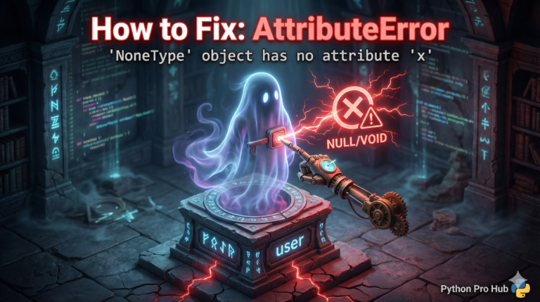 3D illustration of an attempt to access an attribute on a non-existent 'ghost' object, representing a NoneType AttributeError.