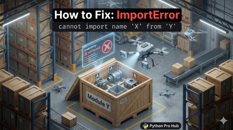 3D illustration of a missing part in a shipping crate, representing the Python ImportError: cannot import name X from Y.