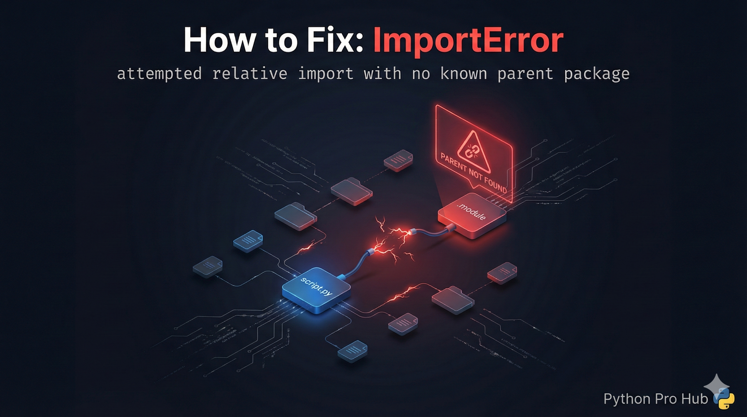 3D illustration of a file trying to connect to a neighbor without a parent container, representing a relative import error.