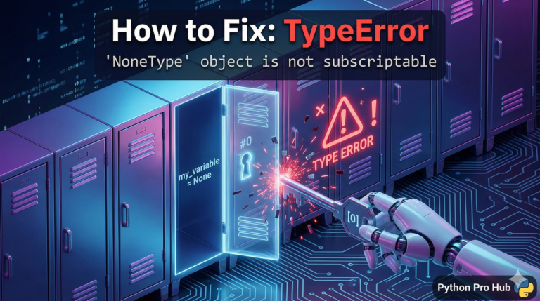 3D illustration of a key trying to open a non-existent locker, representing the 'NoneType object is not subscriptable' error.