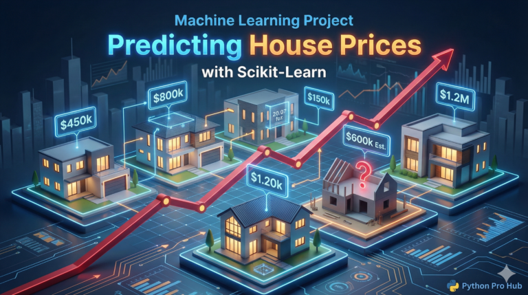 3D visualization of a neighborhood with regression lines predicting values, representing a house price prediction project.