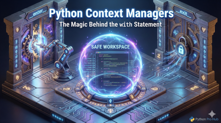 3D illustration of an automatic airlock opening and closing, representing the setup and teardown logic of Python context managers.