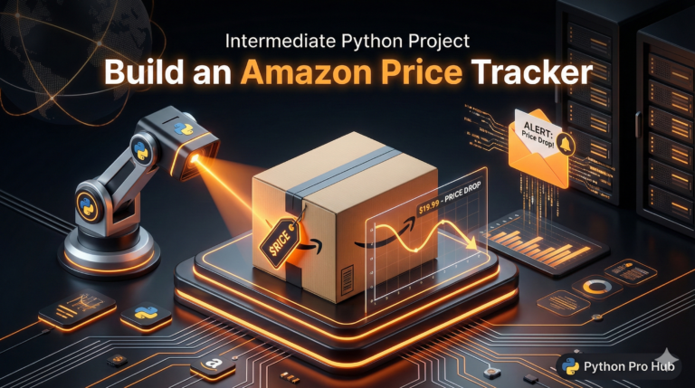 3D visualization of a Python script scanning a product price tag and tracking a price drop on a chart.