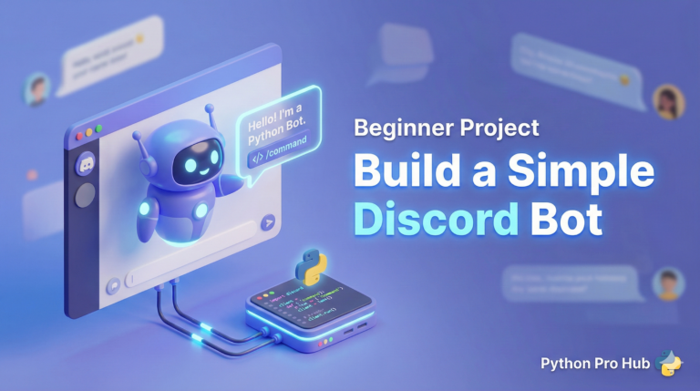 3D visualization of a friendly robot emerging from a chat window, representing a Python Discord Bot project.