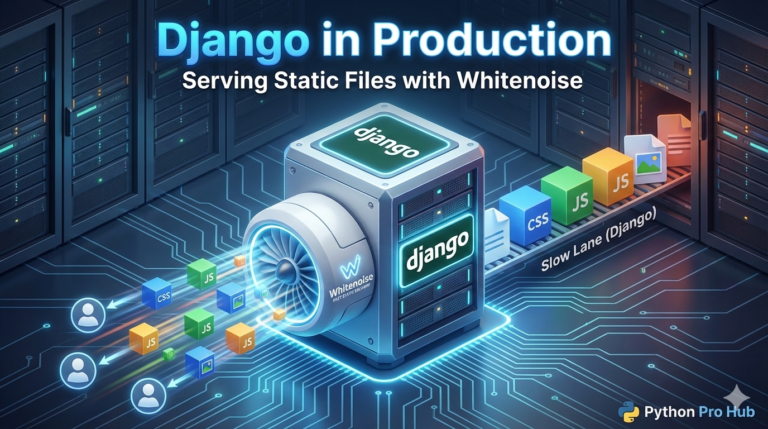 3D visualization of a Whitenoise turbine accelerating static file delivery from a Django server.