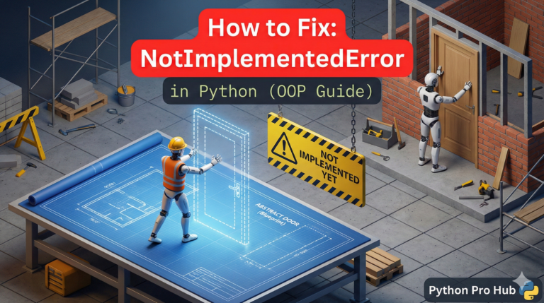 3D illustration of a robot trying to use a feature that is only a blueprint outline, representing the NotImplementedError.