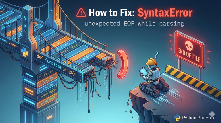 3D illustration of a bridge ending abruptly with a missing piece, representing the unexpected EOF SyntaxError.