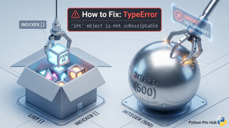 3D illustration of a claw failing to grasp inside a solid steel sphere, representing the 'int object is not subscriptable' error.