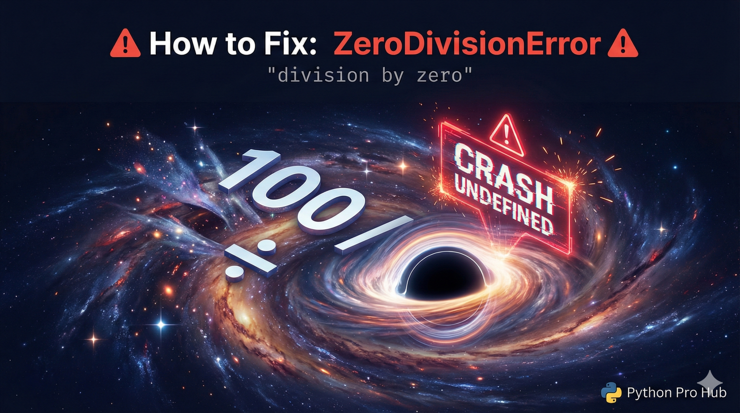 3D illustration of a math equation collapsing into a black hole, representing the ZeroDivisionError.
