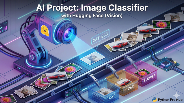 3D isometric illustration of a robotic eye scanning photos and sorting them into categories, representing an Hugging Face Image Classification.