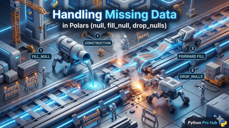 3D visualization of drones repairing gaps in a track by filling or removing them, representing Polars null handling.