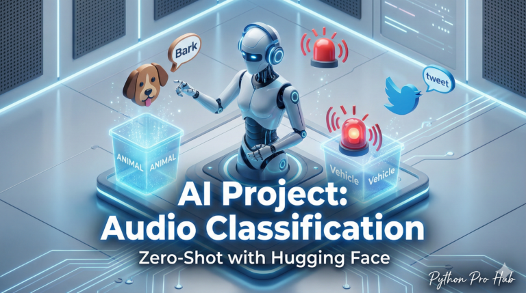 3D isometric illustration of a robot listening to sounds and instantly creating categories for them, representing Zero-Shot Audio Classification.