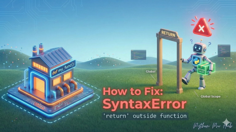 3D illustration of a robot trying to use a return door in an empty field instead of inside a building, representing the return outside function error.