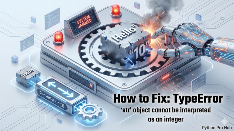 3D illustration of trying to jam a text block into a machine gear slot, representing the string TypeError str object integer.