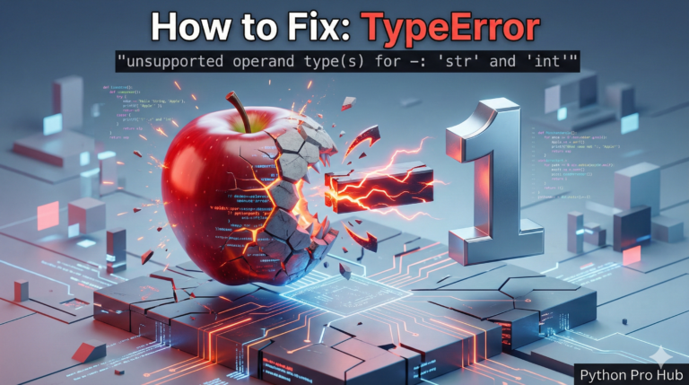 3D illustration of a minus sign failing to subtract a number from an apple, representing the string minus integer error TypeError unsupported operand.