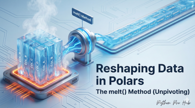 3D visualization of a wide ice block melting into a long narrow strip, representing the Polars melt method.