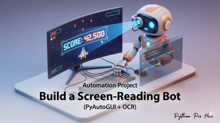 3D visualization of a robot scanning text from a computer monitor and typing it into a script, representing screen reading automation.