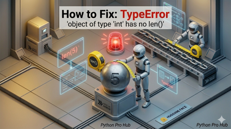 3D illustration of a robot failing to use a tape measure on a single steel ball, representing the TypeError object of type int has no len.